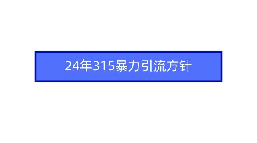 2024年315暴力引流方针汇创项目库-网创项目资源站-副业项目-创业项目-搞钱项目汇创项目库