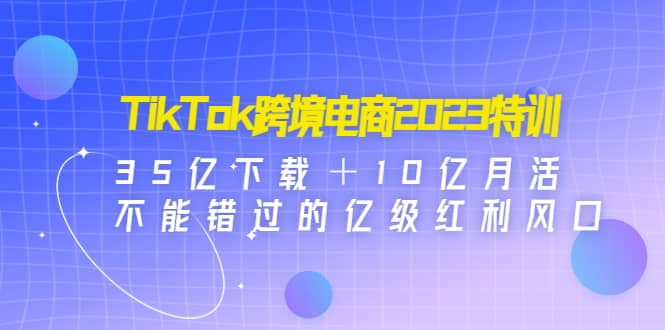 TikTok跨境电商2023特训：35亿下载＋10亿月活，不能错过的亿级红利风口汇创项目库-网创项目资源站-副业项目-创业项目-搞钱项目汇创项目库