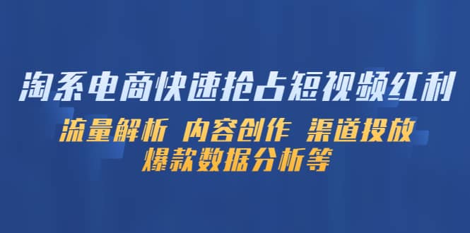 淘系电商快速抢占短视频红利：流量解析 内容创作 渠道投放 爆款数据分析等汇创项目库-网创项目资源站-副业项目-创业项目-搞钱项目汇创项目库