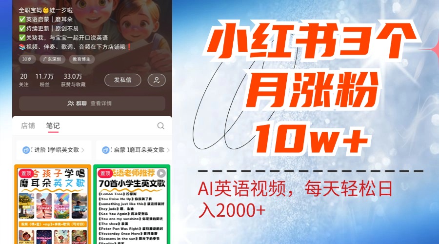 小红书三个月涨粉10W！AI英语视频0成本制作，每天轻松日入2000+汇创项目库-网创项目资源站-副业项目-创业项目-搞钱项目汇创项目库