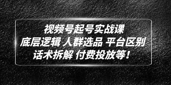 视频号起号实战课：底层逻辑 人群选品 平台区别 话术拆解 付费投放等汇创项目库-网创项目资源站-副业项目-创业项目-搞钱项目汇创项目库