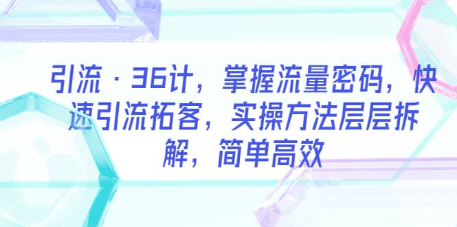 引流·36计，掌握流量密码，快速引流拓客，实操方法层层拆解，简单高效汇创项目库-网创项目资源站-副业项目-创业项目-搞钱项目汇创项目库