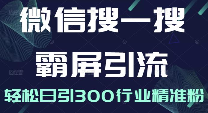 微信搜一搜霸屏引流课，打造被动精准引流系统，轻松日引300行业精准粉【无水印】汇创项目库-网创项目资源站-副业项目-创业项目-搞钱项目汇创项目库