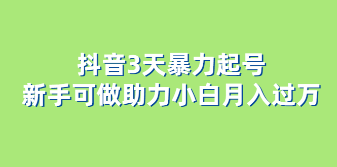 抖音3天暴力起号新手可做助力小白月入过万汇创项目库-网创项目资源站-副业项目-创业项目-搞钱项目汇创项目库