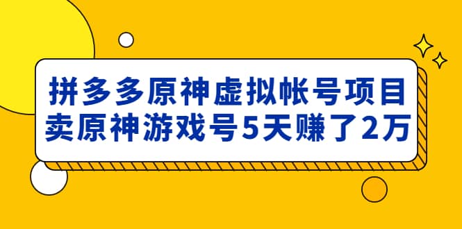 外面卖2980的拼多多原神虚拟帐号项目汇创项目库-网创项目资源站-副业项目-创业项目-搞钱项目汇创项目库