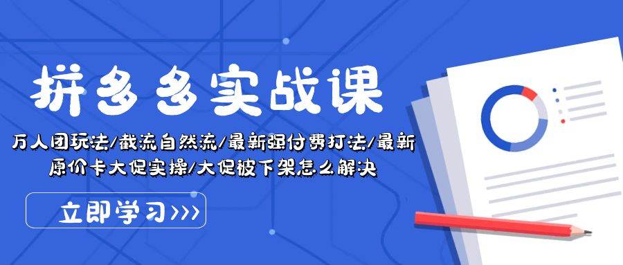 拼多多·实战课：万人团玩法/截流自然流/最新强付费打法/最新原价卡大促..汇创项目库-网创项目资源站-副业项目-创业项目-搞钱项目汇创项目库