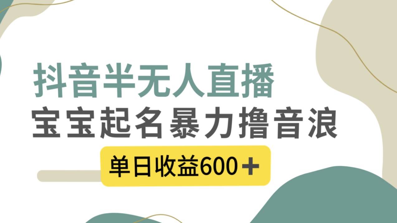 抖音半无人直播，宝宝起名，暴力撸音浪，单日收益600+汇创项目库-网创项目资源站-副业项目-创业项目-搞钱项目汇创项目库
