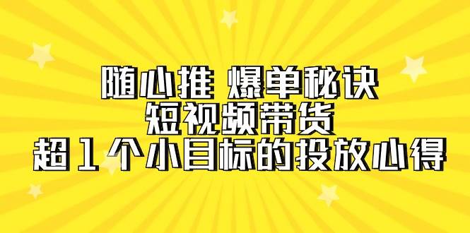随心推 爆单秘诀，短视频带货-超1个小目标的投放心得（7节视频课）汇创项目库-网创项目资源站-副业项目-创业项目-搞钱项目汇创项目库