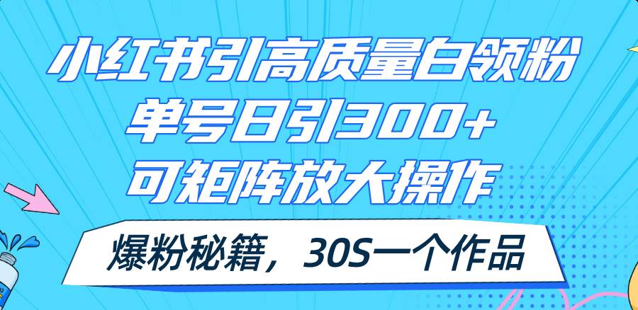 小红书引高质量白领粉，单号日引300+，可放大操作，爆粉秘籍！30s一个作品汇创项目库-网创项目资源站-副业项目-创业项目-搞钱项目汇创项目库