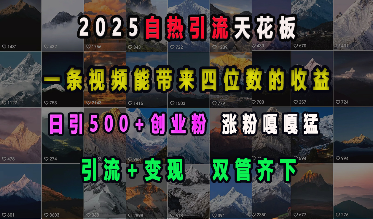 2025自热引流天花板，一条视频能带来四位数的收益，引流+变现双管齐下，日引500+创业粉，涨粉嘎嘎猛汇创项目库-网创项目资源站-副业项目-创业项目-搞钱项目汇创项目库