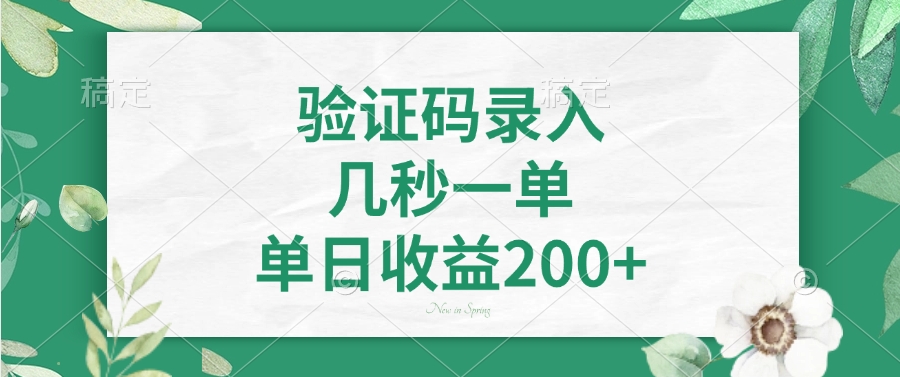 验证码录入，几秒一单，单日收益200+汇创项目库-网创项目资源站-副业项目-创业项目-搞钱项目汇创项目库