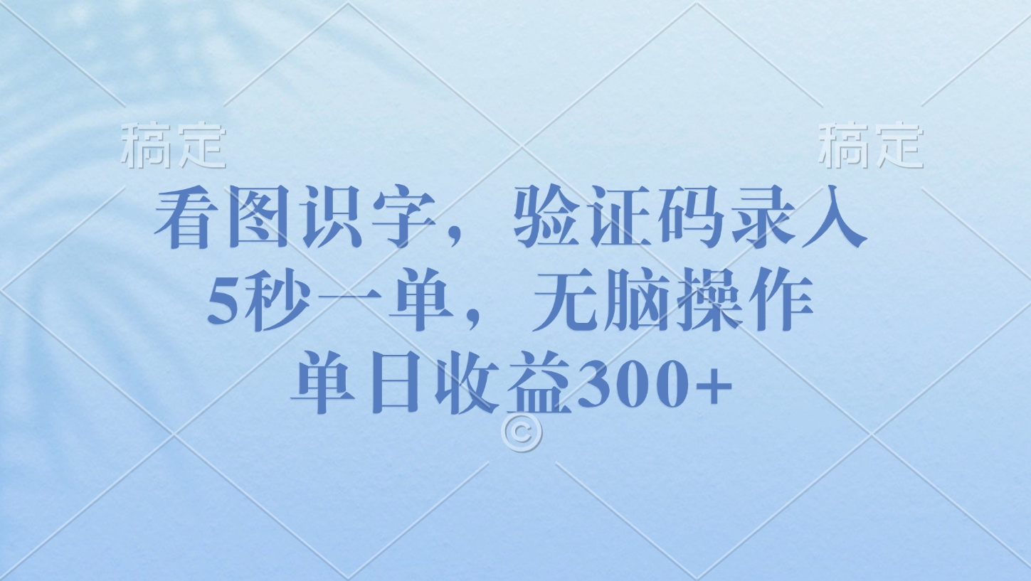 看图识字，验证码录入，5秒一单，无脑操作，单日收益300+汇创项目库-网创项目资源站-副业项目-创业项目-搞钱项目汇创项目库