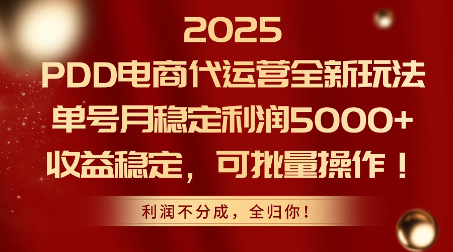 2025 PDD电商代运营全新玩法，单号月稳定利润5000+，收益稳定，可批量操作！汇创项目库-网创项目资源站-副业项目-创业项目-搞钱项目汇创项目库