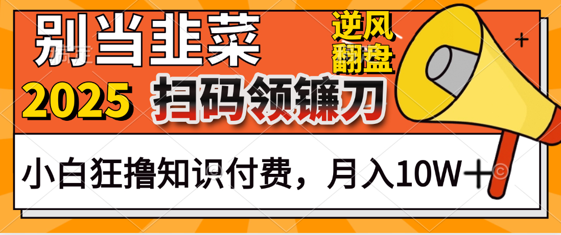 2025别当韭菜！扫码领镰刀！小白狂撸知识付费月入10W+汇创项目库-网创项目资源站-副业项目-创业项目-搞钱项目汇创项目库