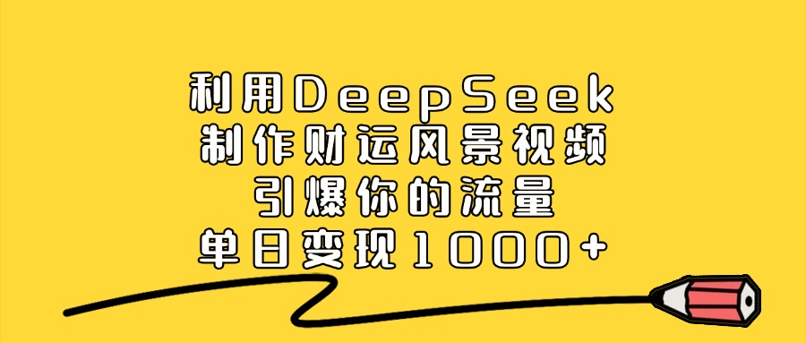 利用DeepSeek制作财运风景视频，单日变现1000+，引爆你的流量汇创项目库-网创项目资源站-副业项目-创业项目-搞钱项目汇创项目库