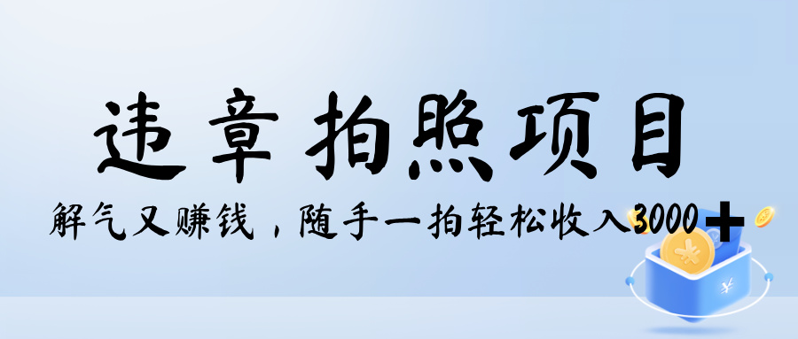 解气又赚钱的项目，最新违章拍照赚钱，随手一拍，轻松收入3000+汇创项目库-网创项目资源站-副业项目-创业项目-搞钱项目汇创项目库