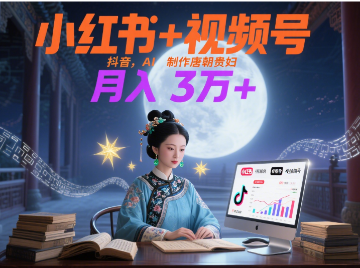 小红书+视频号+抖音，AI轻松制作唐朝贵妇IP，毒鸡汤、励志、减肥瘦身、养生赛道轻松切入，每天30分钟，轻松产出N条，月入3万+汇创项目库-网创项目资源站-副业项目-创业项目-搞钱项目汇创项目库