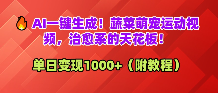 AI一键生成！蔬菜萌宠运动视频，治愈系的天花板！单日变现1000+（附教程）汇创项目库-网创项目资源站-副业项目-创业项目-搞钱项目汇创项目库