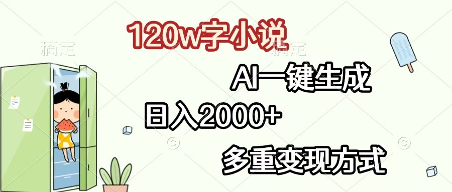 120w字小说，AI一键生成，日入2000+，多重变现方式汇创项目库-网创项目资源站-副业项目-创业项目-搞钱项目汇创项目库