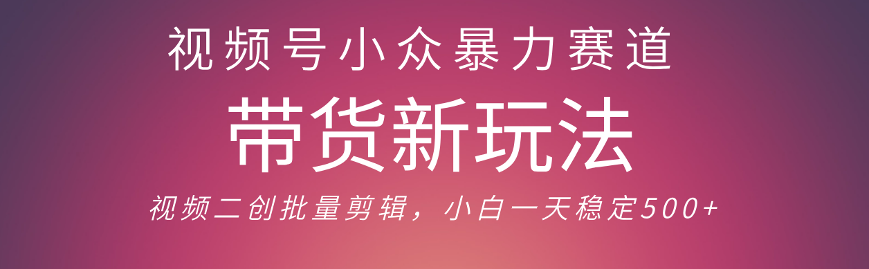 视频号小众暴力赛道，最新带货玩法 小白也能轻松日入500+ 保姆及教程汇创项目库-网创项目资源站-副业项目-创业项目-搞钱项目汇创项目库