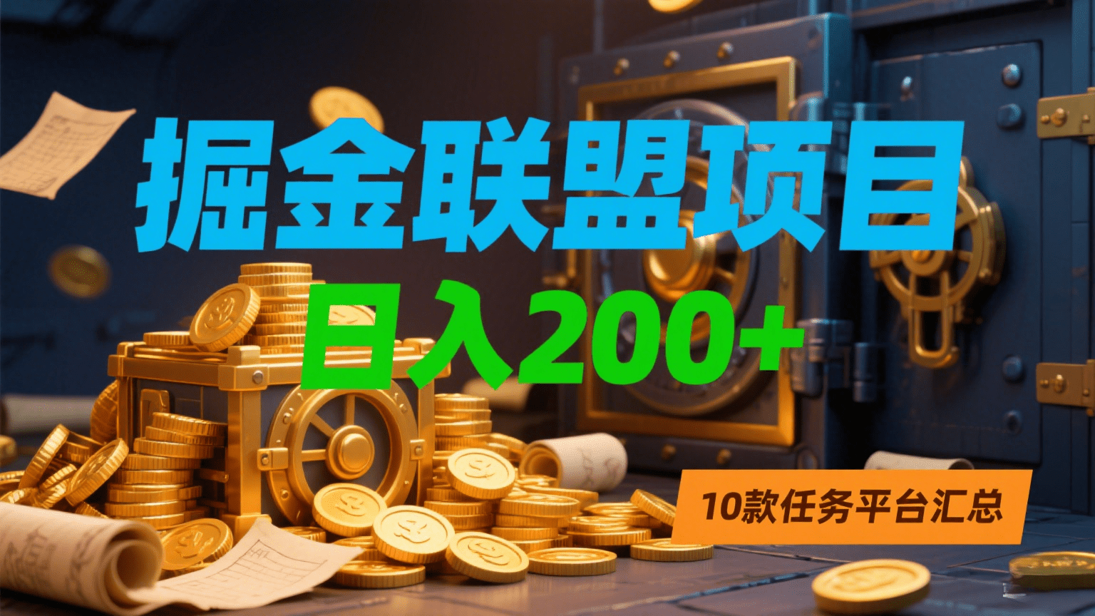 掘金联盟项目，日入200+，10款任务平台汇总汇创项目库-网创项目资源站-副业项目-创业项目-搞钱项目汇创项目库