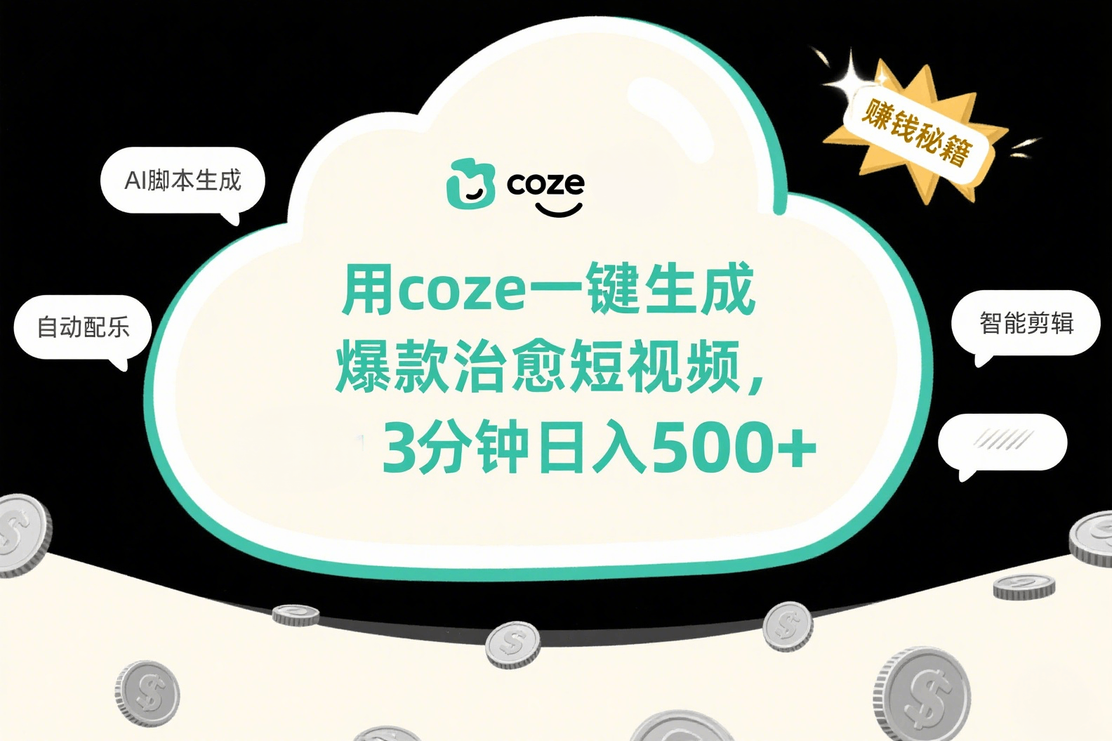 用coze一键生成爆款治愈短视频，3分钟日入500+汇创项目库-网创项目资源站-副业项目-创业项目-搞钱项目汇创项目库