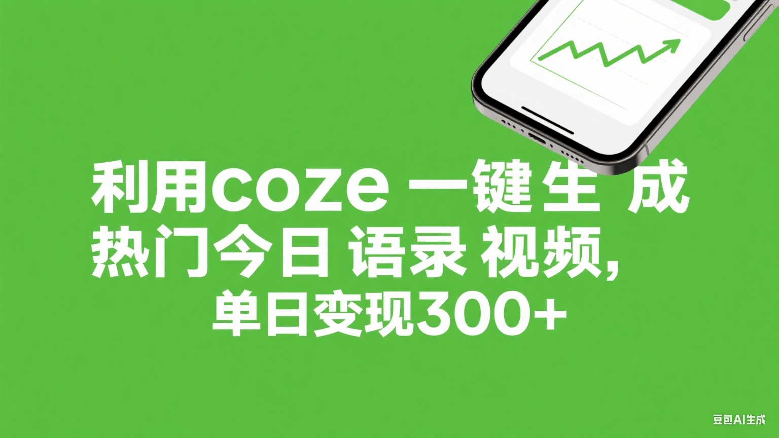 利用coze一键生成热门今日语录视频，单日变现300+汇创项目库-网创项目资源站-副业项目-创业项目-搞钱项目汇创项目库